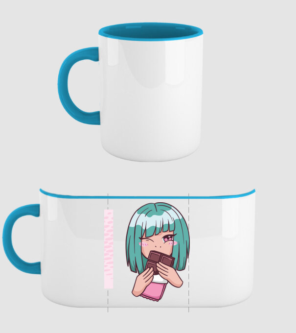 Anime fată cu ciocolată model albastru deschis pe tricou