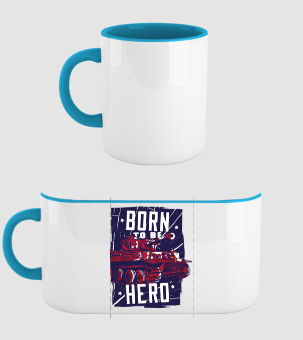 Born To be A Hero cu tanc model albastru deschis pe tricou