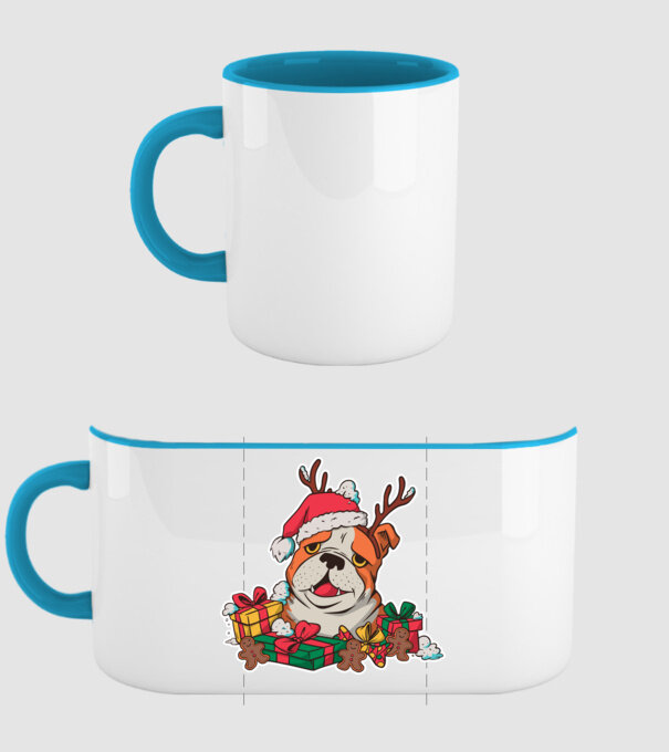 Bulldog de Crăciun model albastru deschis pe tricou