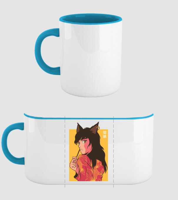Pisică Fată Anime model albastru deschis pe tricou