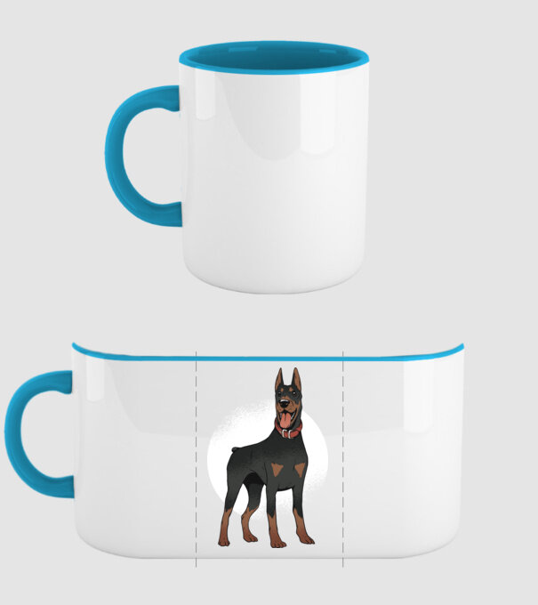 Tricou cu câine dobermann model albastru deschis pe tricou