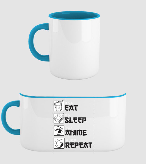 Eat Sleep Anime Repeat model albastru deschis pe tricou