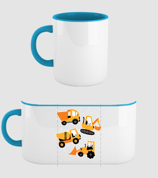 Vehicule de construcții model albastru deschis pe tricou