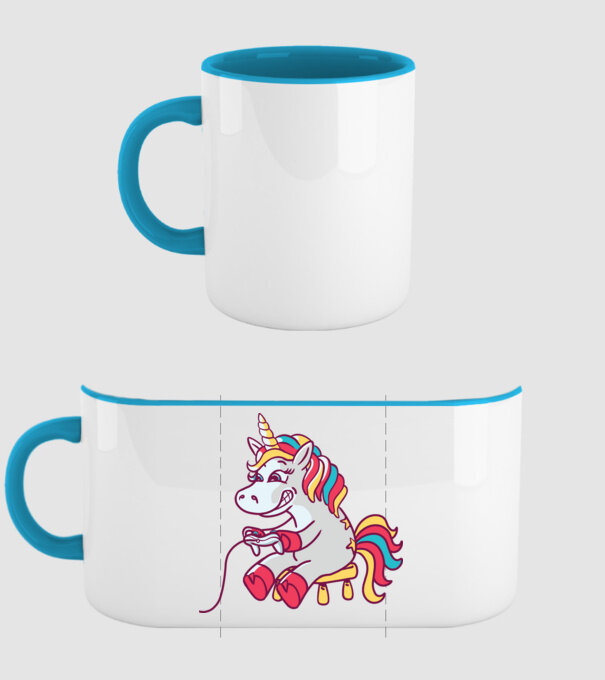 Gamer Unicorn model albastru deschis pe tricou