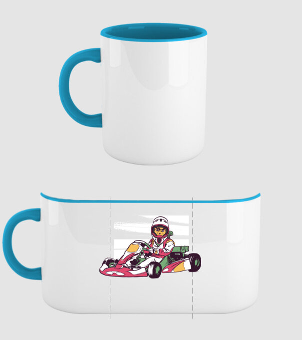 Pisică gokart model albastru deschis pe tricou