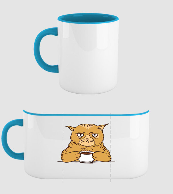 Grumpy Cat - Pisică supărată cu cafea model albastru deschis pe tricou