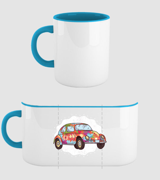Hippy Beetle Volkswagen model albastru deschis pe tricou