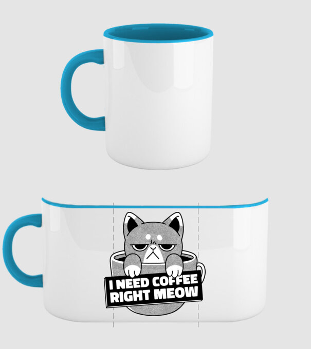 I need Coffee Right Meow model albastru deschis pe tricou