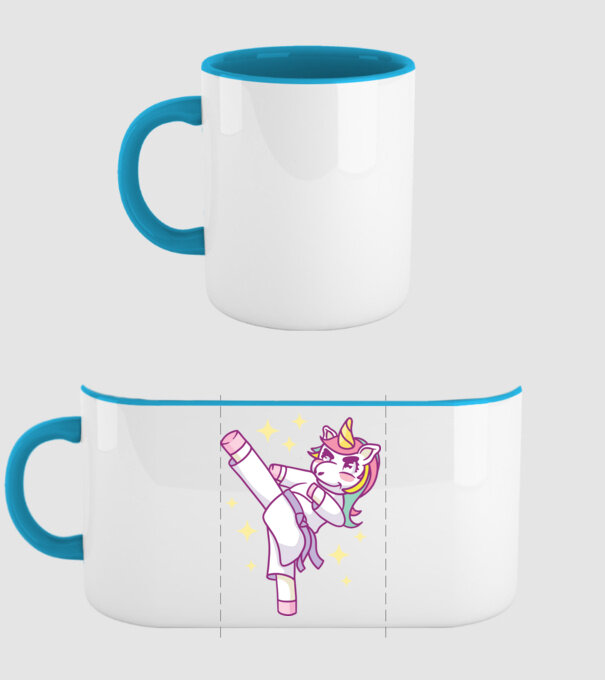 Karate unicorn model albastru deschis pe tricou