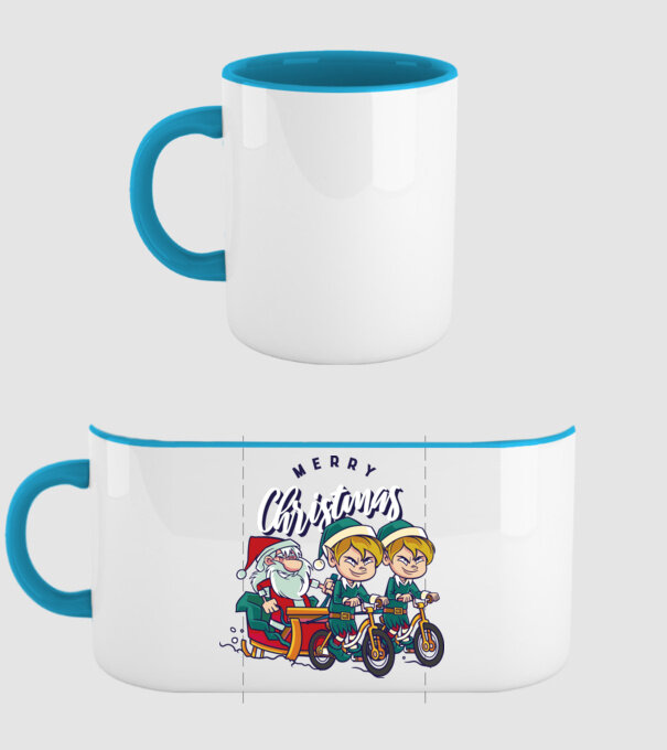 Merry Christmas Moș Crăciun cu sanie cu bicicletă model albastru deschis pe tricou