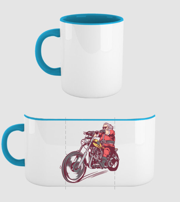 Moș Crăciun motociclist model albastru deschis pe tricou