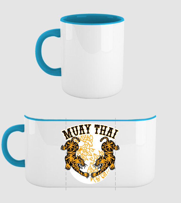 Tigri Muay Thai model albastru deschis pe tricou