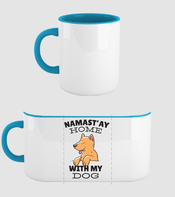 'Namast''ay Home with my Dog -Yoga Carantină' model albastru deschis pe tricou