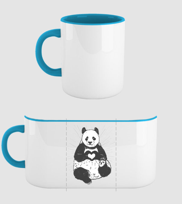 Inimă panda model albastru deschis pe tricou