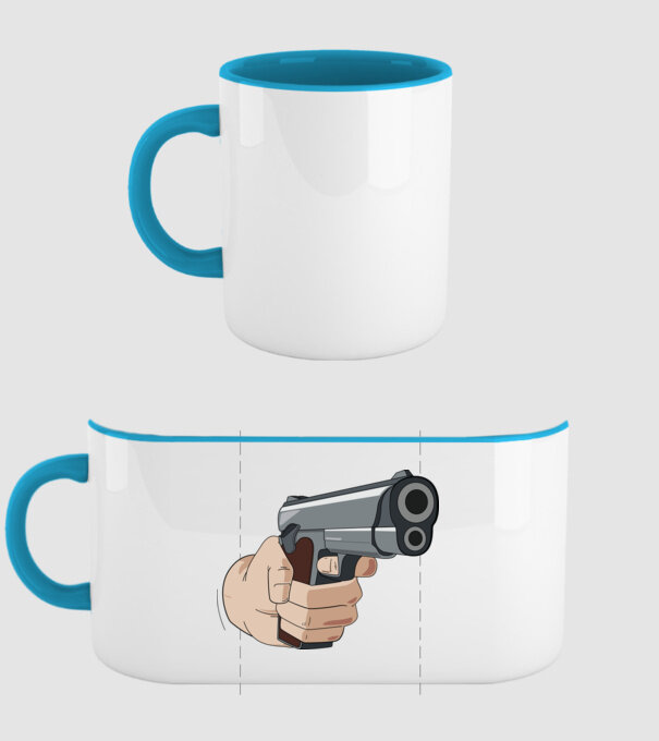 Pistol model albastru deschis pe tricou