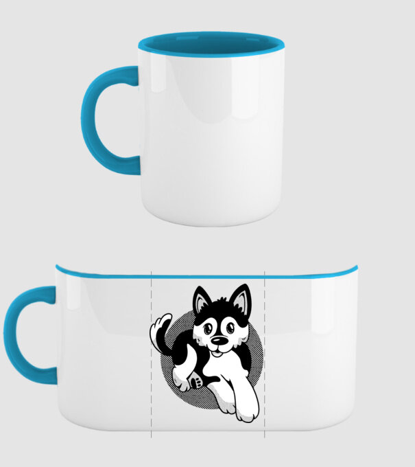 Câine Pomsky model albastru deschis pe tricou