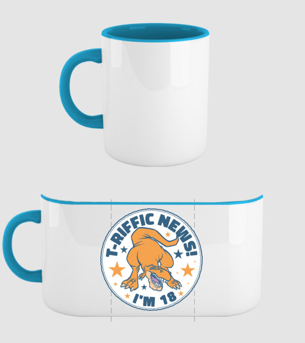 'T-rex Terrific news i''m 18' model albastru deschis pe tricou