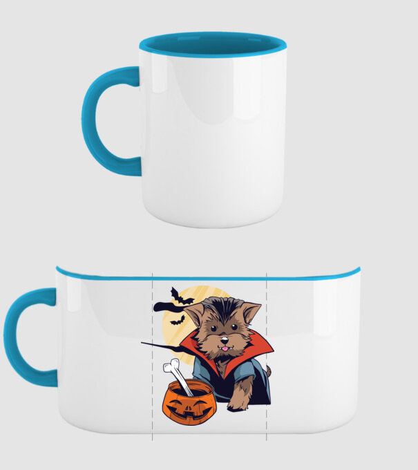 Vampir Yorkie Halloween model albastru deschis pe tricou