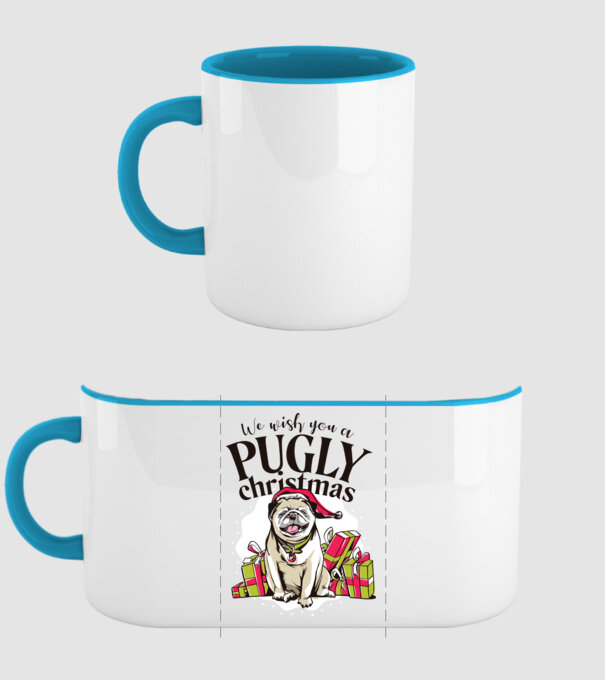 We wish You a Pugly Christmas tricou cu mops model albastru deschis pe tricou