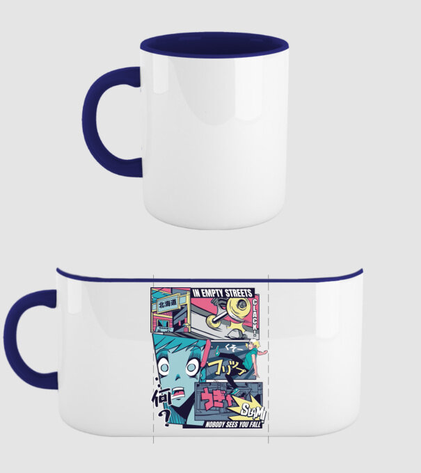 Anime Vaporwave Benzi desenate Skateboard model albastru închis pe tricou