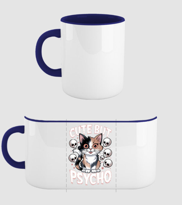 Cute, but Psycho pisică Negru model albastru închis pe tricou