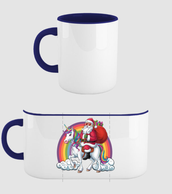 Moș Crăciun cool pe un unicorn 2 model albastru închis pe tricou