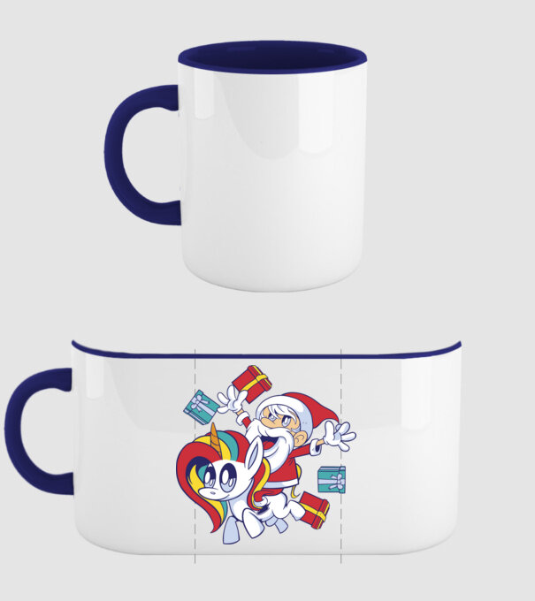 Moș Crăciun pe un unicorn model albastru închis pe tricou