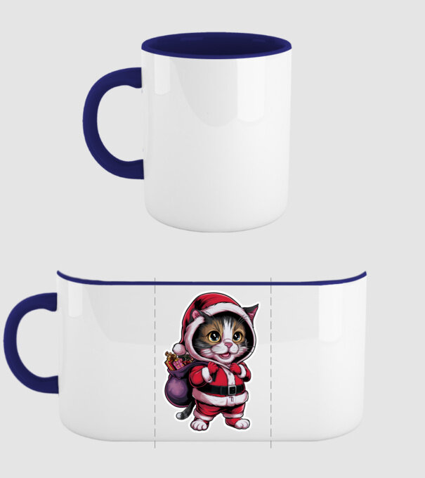 Santa Cat model albastru închis pe tricou