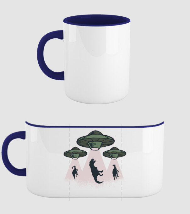Alien OZN dinozaur model albastru închis pe tricou