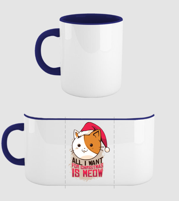 All I want for christmas is MEOW tricou cu pisică model albastru închis pe tricou