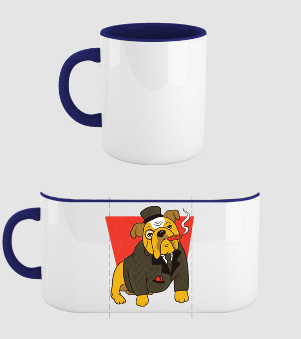 Bulldog englezesc cu trabuc model albastru închis pe tricou