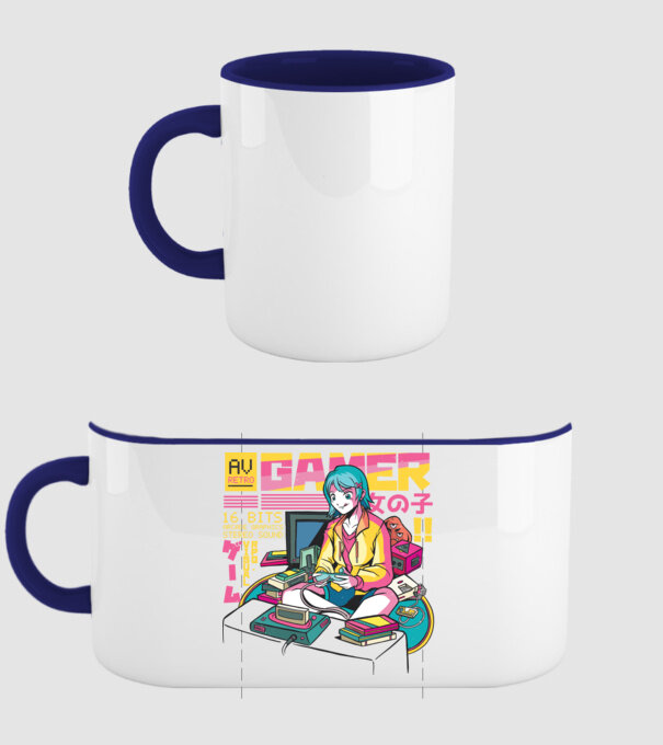 Anime fată Gamer model albastru închis pe tricou