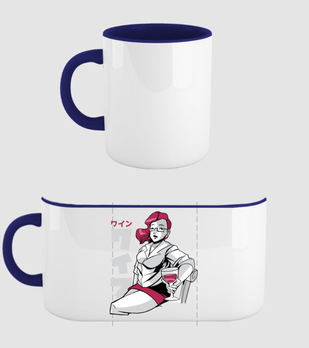 Anime fată cu vin model albastru închis pe tricou