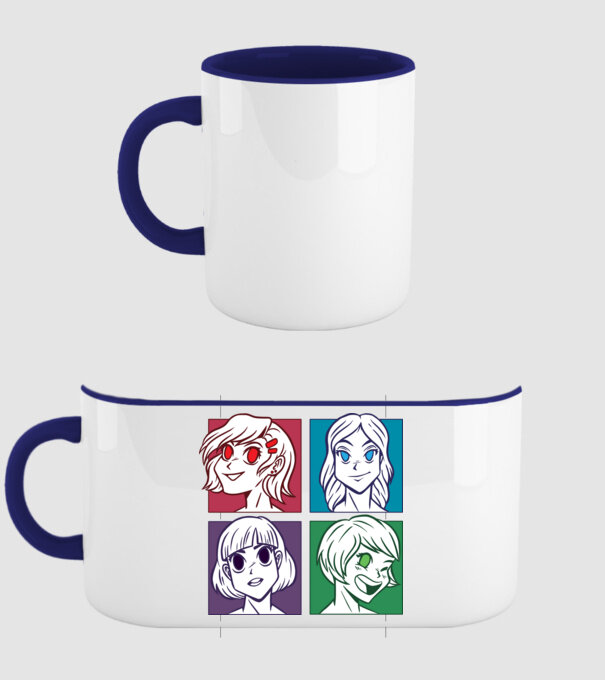 Fețe Anime fată Pop Art model albastru închis pe tricou