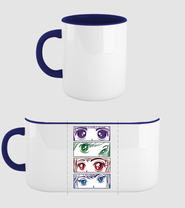 Anime ochi de fată Pop Art model albastru închis pe tricou