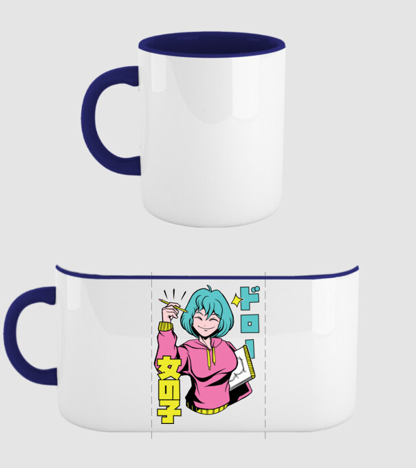 Anime fată desenând model albastru închis pe tricou