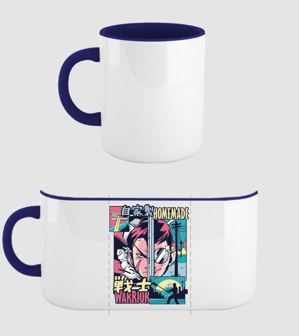 Anime Vaporwave Home Made Warrior model albastru închis pe tricou