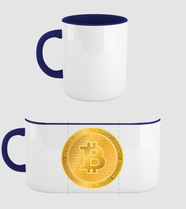 Monedă de aur Bitcoin model albastru închis pe tricou