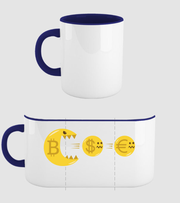 Bitcoin Pacman model albastru închis pe tricou