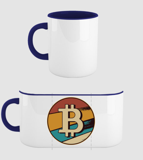 Bitcoin retro model albastru închis pe tricou