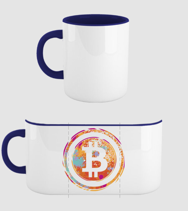 Bitcoin Watercolor model albastru închis pe tricou