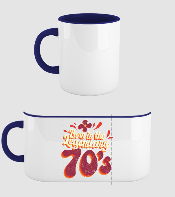 'Born in the Legendary 70''s' model albastru închis pe tricou