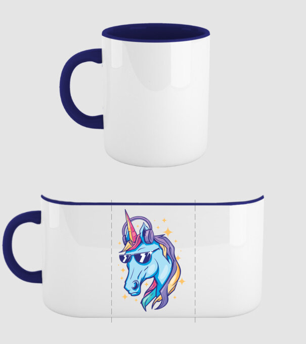 Unicorn strălucitor cu căști model albastru închis pe tricou