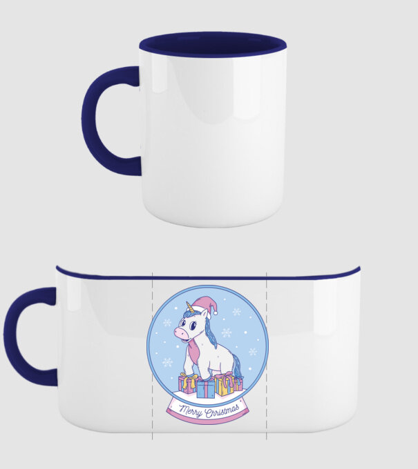 Glob de zăpadă drăguț, de Crăciun, cu Unicorn model albastru închis pe tricou