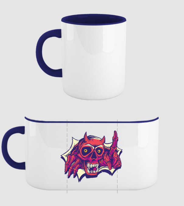 Craniu de Demon model albastru închis pe tricou