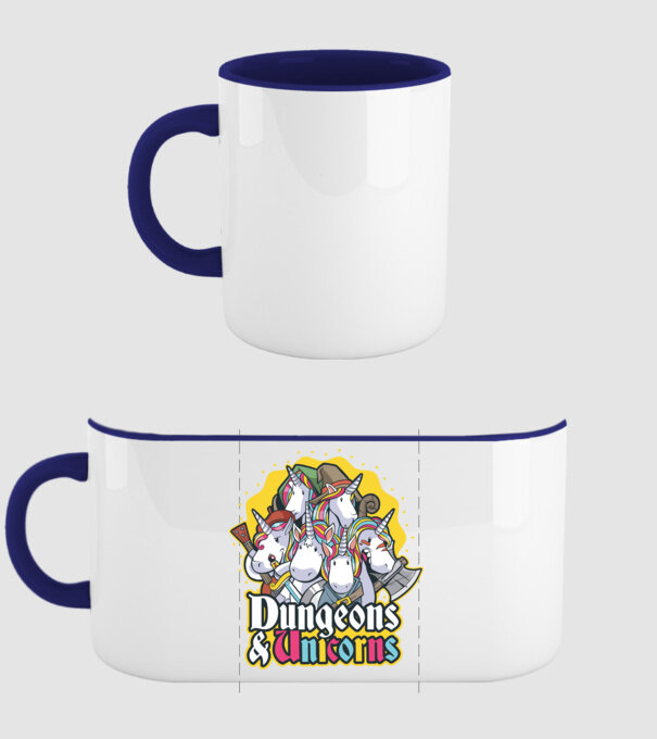Dungeons and Unicorns model albastru închis pe tricou