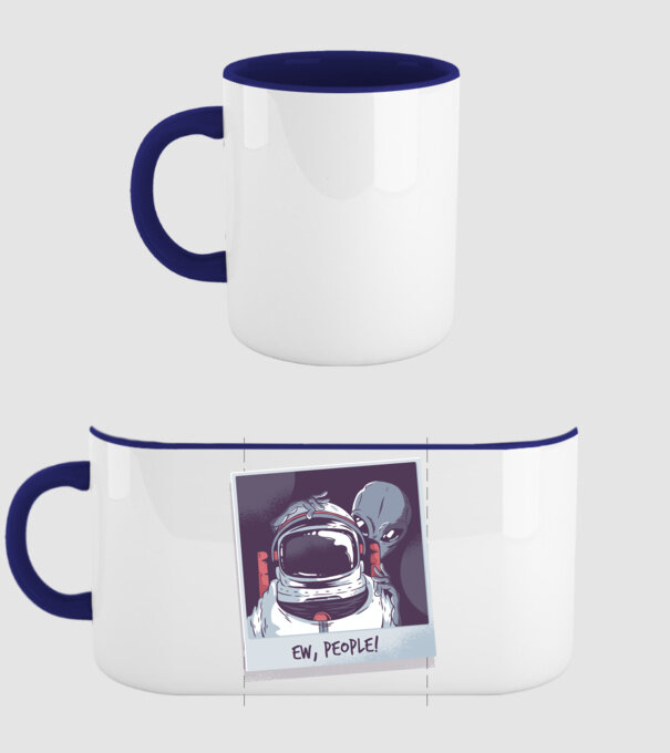 Ew, Oameni - Astronaut cu extraterestru model albastru închis pe tricou
