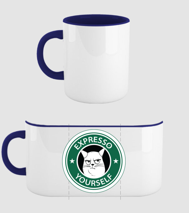 Expresso Yourself tricou Pisică cu cafea model albastru închis pe tricou
