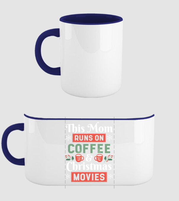 Această mamă funcționează cu cafea și filme de crăciun model albastru închis pe tricou