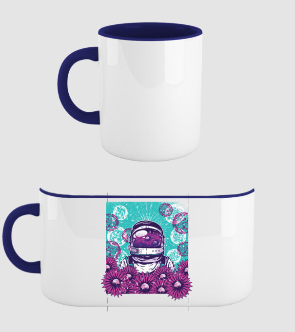 Floral Astronaut model albastru închis pe tricou